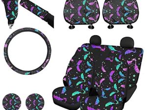 XYZCANDO Animals Print Car Accessories 11pcs Car Headrest Covers Elastic Steering Wheel Cover Auto Seat Protector Cup Coasters Handbrake Cover Set Fit Auto SUV Trucks