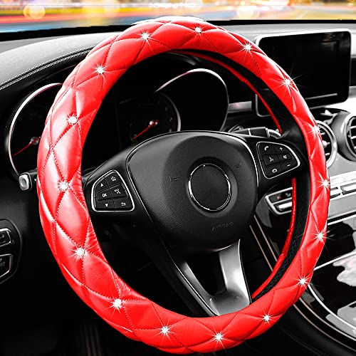 YOGURTCK Cute Diamond Soft Leather Anti-Slip Steering Wheel Cover with Bling Bling Crystal Rhinestones YOGURTCK Cute Diamond Soft Leather Anti-Slip Steering Wheel Cover with Bling Bling Crystal Rhinestones