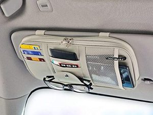 Da by Car Sun Visor Organizer Auto Car Visor Pocket and Interior Accessories Car Truck Visor Storage Pouch Holder with Multi-Pocket Net Zippers (Gray)
