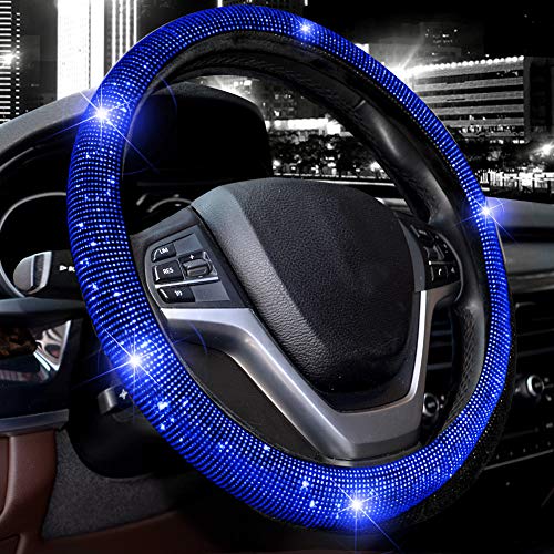 Valleycomfy Steering Wheel Cover for Women Men Bling Bling Crystal Diamond Sparkling Car SUV Wheel Protector Universal Fit 15 Inch (Black with Blue Diamond Valleycomfy Steering Wheel Cover for Women Men Bling Bling Crystal Diamond Sparkling Car SUV Wheel Protector Universal Fit 15 Inch (Black with Blue Diamond