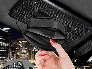 FUNOJOY Bling Car Visor Tissue Holder | Black Tissue Box Holder for Car | Bling Mask Holder for Car | Sparkling Car Sun Visor Napkin Holder | Bling Car Accessories for Women