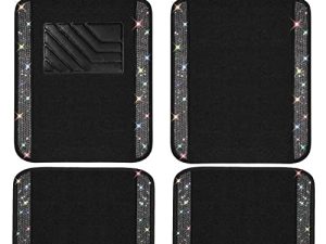 4 Pieces Glitter Crystal Rhinestones Car Floor Mat Automotive Floor Mats Universal Anti Slip PVC Car Accessories Shining Car Mats for Women Girls Bling Car Carpet for Vehicles