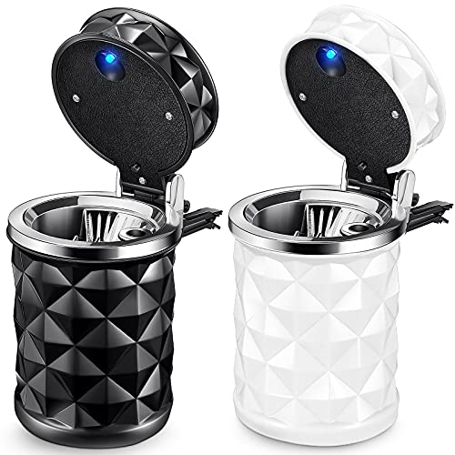 Frienda 2 Pieces Car Cup Holder with Lid Smell Proof Car Cylinder Portable with Blue LED Light Cylinder Stand Cylinder Cup Holder Mini Car Trash Can for Most Car Cup Holder(Black Frienda 2 Pieces Car Cup Holder with Lid Smell Proof Car Cylinder Portable with Blue LED Light Cylinder Stand Cylinder Cup Holder Mini Car Trash Can for Most Car Cup Holder(Black