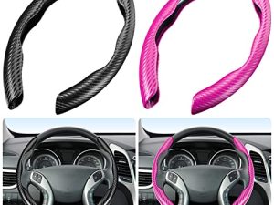 2 Sets Steering Wheel Cover Car Carbon Fiber Steering Wheel Cover for Women and Men Safe and Non Slip Car Accessory
