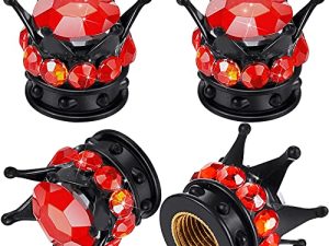4 Pieces Crown Tire Valve Stem Caps Bling Handmade Crystal Rhinestone Universal Chrome Crown Vehicle Car Tire Caps Covers