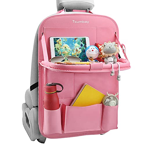 Tsumbay Car Back Seat Organizer Upgraded PU Leather Car Storage Organizer with Foldable Table Tray Tsumbay Car Back Seat Organizer Upgraded PU Leather Car Storage Organizer with Foldable Table Tray