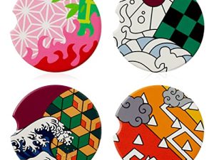 D2ucco 4 Pack Anime Ceramic Car Coasters