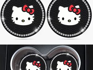 Jupswan Car Cup Holder Coaster 2 Pack Cute Kawaii Cartoon Bling Silicone New Automotive CupHolder Accessories Interior Decor Decorations for Women(White