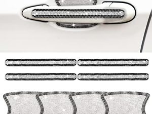 Rhinestone Car Door Handle Stickers - 8PCS Black and Silver Bling Car Accessories Crystal Glitter Door Handle Protector Stickers and Decals Scratch Safety Reflective Auto Sticker for Woman & Man
