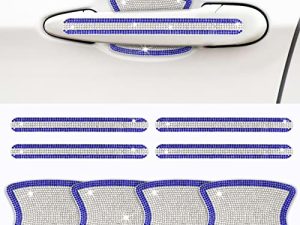 Bling Car Door Handle Protector - 8PCS Blue Rhinestone Bling Car Accessories for Women Car Door Handle Protector Stickers Crystal Glitter Decals Scratch Safety Auto Exterior Decors