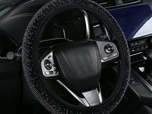 Bling Rhinestones Steering Wheel Cover with Crystal Diamond Sparkling Car SUV Breathable Anti-Slip Steering Wheel Protector for Women