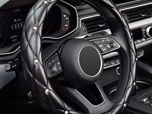 KAFEEK Diamond Soft Leather Steering Wheel Cover with Bling Bling Crystal Rhinestones