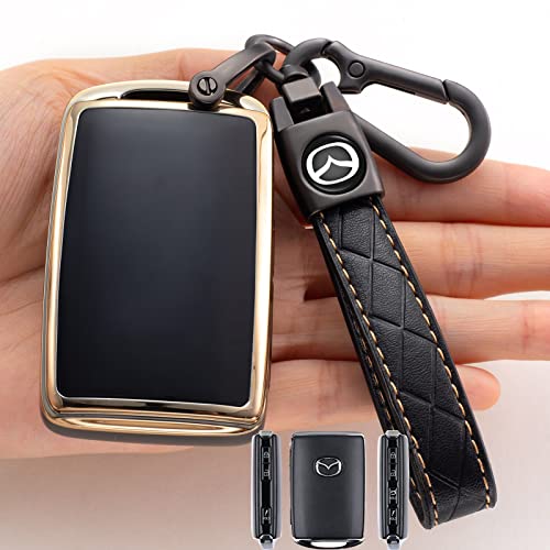 Saimui Smart Key Fob Case Cover Protector with Leather Key Holder Compatible with 2019-2022 Mazda 3 Saimui Smart Key Fob Case Cover Protector with Leather Key Holder Compatible with 2019-2022 Mazda 3