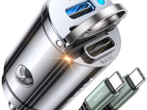 USB C Car Charger Fast Charging [36W+36W] AINOPE Mini Cigarette Lighter USB Charger 2-Port PD&QC3.0 Car Charger Fast Charge with 3.3ft Nylon Braided Type C Cable Fit for Samsung S22