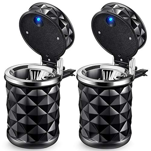 2 Pieces Car Cup Holder with Lid Smell Proof Car Cylinder Portable with Blue LED Light Cylinder Stand Cylinder Cup Holder Mini Car Trash Can for Most Car Cup Holder (Black) 2 Pieces Car Cup Holder with Lid Smell Proof Car Cylinder Portable with Blue LED Light Cylinder Stand Cylinder Cup Holder Mini Car Trash Can for Most Car Cup Holder (Black)