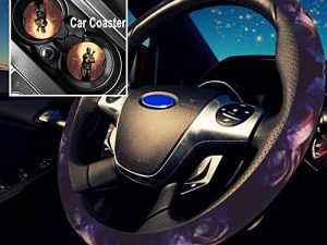 Ailidcopi Cute Cartoon Car Accessories – Steering Wheel Cover for Women with 2PCS Car Coasters – Car Steering Wheel Cover for Universal Fit 15 Inch for Men– Yellow