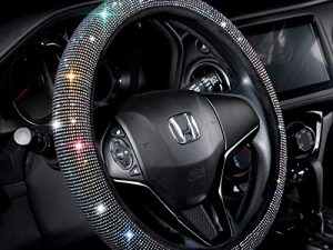 Valleycomfy Steering Wheel Cover for Women Men Bling Bling Crystal Diamond Sparkling Car SUV Wheel Protector Universal Fit 15 Inch (Black with Colorful Diamond