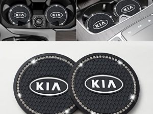 DOSSEL Stand Insert Silicone Anti-Slip Coaster Shiny Crystal Rhinestone Interior Accessories - 2 Pieces Compatible with Kia Soul Seltos Forte NIRO Rio Sportage Car Cup Holder 2.75 Inch Black