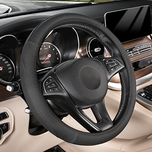 SEG Direct Black Microfiber Leather Auto Car Steering Wheel Cover Universal 15 inch SEG Direct Black Microfiber Leather Auto Car Steering Wheel Cover Universal 15 inch