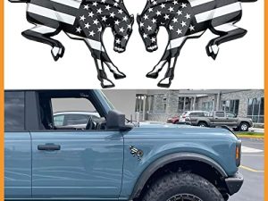 Decals Emblems for Ford Bronco 2021 2022 - ANMOSVO Fender Side Bronco Truck Letter Horse Emblems Sticker for Ford Bronco Accessories - Black USA Flag (2pcs)