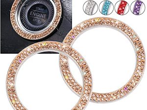 ToBeQueen Push Start Button Bling Ring Emblem Sticker,2Pcs Car Bling Decor Girly Car Accessories Interior Ring Car Decorations for Women