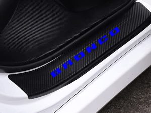 JEYODA Carbon Fiber Vinyl Sticker Car Door Sill Protector Scuff Plate Door Entry Guard For Bronco (BLUE)