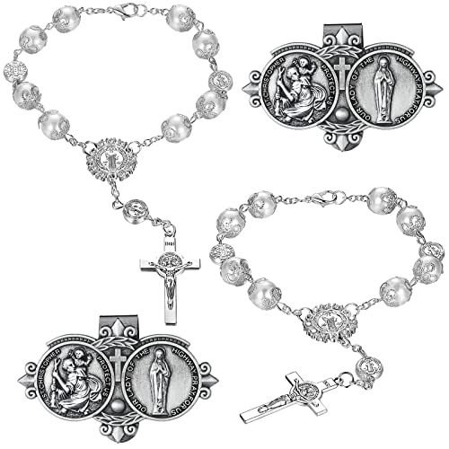4 Pcs Car Rosary Saint Benedict Silver Rosary Rearview Mirror Hang Auto Rosary with Car St Christopher Visor Medal Car Cross Religious Accessory Bless Safety Gift for Parent Friend Truck Bike Driver 4 Pcs Car Rosary Saint Benedict Silver Rosary Rearview Mirror Hang Auto Rosary with Car St Christopher Visor Medal Car Cross Religious Accessory Bless Safety Gift for Parent Friend Truck Bike Driver
