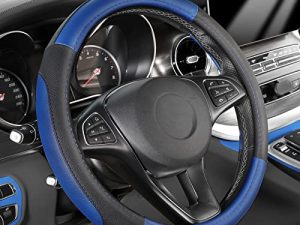 SEG Direct Black and Blue Microfiber Leather Auto Car Steering Wheel Cover Universal 15 inch