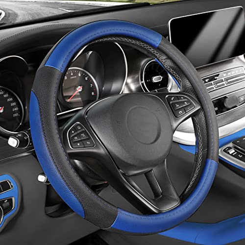 SEG Direct Black and Blue Microfiber Leather Auto Car Steering Wheel Cover Universal 15 inch SEG Direct Black and Blue Microfiber Leather Auto Car Steering Wheel Cover Universal 15 inch