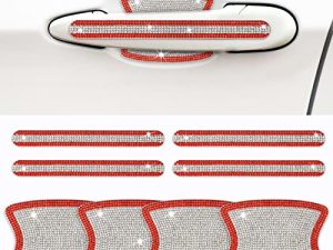 Bling Car Door Handle Protector - 8PCS Red Rhinestone Bling Car Accessories for Women Car Door Handle Protector Stickers Crystal Glitter Decals Scratch Safety Auto Exterior Decors