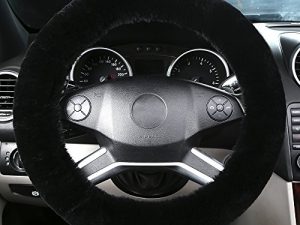 Natural Fur Wool Sheepskin Fuzzy Black car Steering Wheel Cover