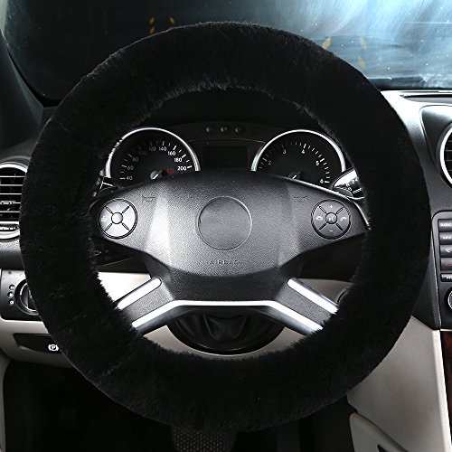 Natural Fur Wool Sheepskin Fuzzy Black car Steering Wheel Cover Natural Fur Wool Sheepskin Fuzzy Black car Steering Wheel Cover