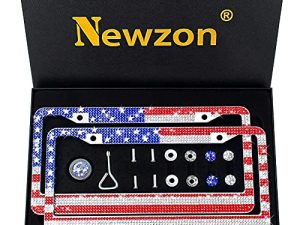 USA Flag License Plate Frames -2 Pack Bedazzled Bling Rhinestone License Plate Frame for Patriot - Novelty License Plate Frames for Men Glitter Diamond Holder