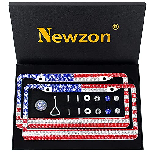 USA Flag License Plate Frames -2 Pack Bedazzled Bling Rhinestone License Plate Frame for Patriot - Novelty License Plate Frames for Men Glitter Diamond Holder USA Flag License Plate Frames -2 Pack Bedazzled Bling Rhinestone License Plate Frame for Patriot - Novelty License Plate Frames for Men Glitter Diamond Holder