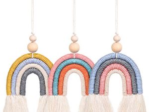 3 Pieces Boho Rainbow Car Charm Macrame Rainbow Car Diffuser Cute Car Air Fresheners Essential Oil Diffuser Handmade Hanging Car Accessories Decor for Car Interior (Bright Colors)