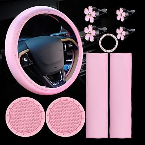 10 Pcs Leather Steering Wheel Cover for Women Cute Car Accessories Set with Seat Belt Shoulder Pads Seatbelt Covers Cup Holders Bling Start Button Ring Sticker Air Vent Clip Car Accessories(Pink) 10 Pcs Leather Steering Wheel Cover for Women Cute Car Accessories Set with Seat Belt Shoulder Pads Seatbelt Covers Cup Holders Bling Start Button Ring Sticker Air Vent Clip Car Accessories(Pink)