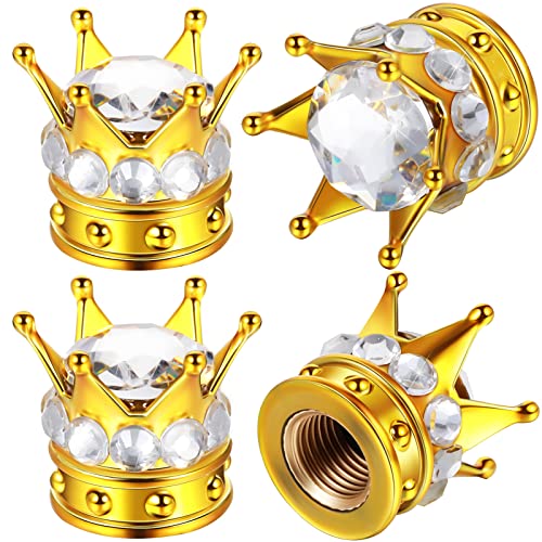4 Pieces Crown Tire Valve Stem Caps Bling Handmade Crystal Rhinestone Universal Chrome Crown Vehicle Car Tire Caps Covers 4 Pieces Crown Tire Valve Stem Caps Bling Handmade Crystal Rhinestone Universal Chrome Crown Vehicle Car Tire Caps Covers