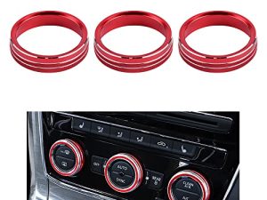 LECART for Volkswagen Accessories VW Tiguan CC Passat Altas Arteon Center Console AC Control Air Conditioning Radio Volume Button Tune Knob Covers Interior Decor Trim Red 3Pcs