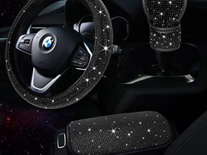 TZARROT Black Bling Car Accessories Set for Women