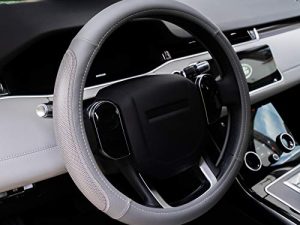 Magnelex Microfiber Leather Steering Wheel Cover – Gray. Heat Resistant Anti-Slip Car Wheel Wrap - Compatible with Most Makes and Models of Cars and Trucks with 14.5 to 15 Inch Steering Wheels