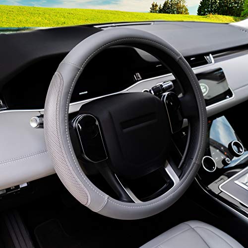 Magnelex Microfiber Leather Steering Wheel Cover – Gray. Heat Resistant Anti-Slip Car Wheel Wrap - Compatible with Most Makes and Models of Cars and Trucks with 14.5 to 15 Inch Steering Wheels Magnelex Microfiber Leather Steering Wheel Cover – Gray. Heat Resistant Anti-Slip Car Wheel Wrap - Compatible with Most Makes and Models of Cars and Trucks with 14.5 to 15 Inch Steering Wheels