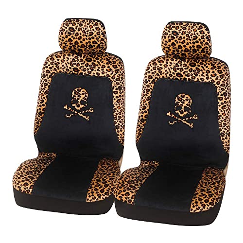 AUTOYOUTH 2PCS Trendy Leopard Skull Pattern Integrated Front Bucket Seat Cover Velvet Fabric Black Auto Accessories Universal Fits for Most Cars AUTOYOUTH 2PCS Trendy Leopard Skull Pattern Integrated Front Bucket Seat Cover Velvet Fabric Black Auto Accessories Universal Fits for Most Cars