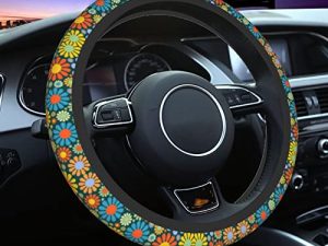 Flower Abstract Hippie Steering Wheel Cover Universal 15 Inch Cute Car Accessories Protector for Women Men Girls