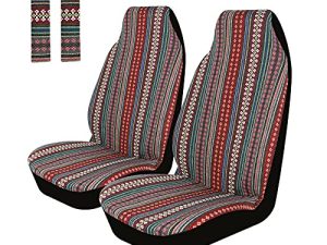 Copap Cute Colorful Stripe Front Seat Cover Baja Blanket Bucket Seat Cover 4pcs Universal Saddle Blanket with Seat-Belt Pad Protectors for Car