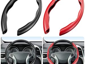 2 Sets Steering Wheel Cover Car Carbon Fiber Steering Wheel Cover for Women and Men Safe and Non Slip Car Accessory