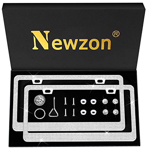 Newzon Rhinestone Bling License Plate Frames for Women Cute- 2 Pack Bedazzled Sparkle Cute Diamond Car License Plate Frame - Glitter Crystal Tag Frame - Crystal Screw Cap - Wonderful Box Newzon Rhinestone Bling License Plate Frames for Women Cute- 2 Pack Bedazzled Sparkle Cute Diamond Car License Plate Frame - Glitter Crystal Tag Frame - Crystal Screw Cap - Wonderful Box