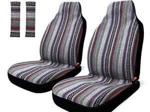 Copap 4pc Universal Stripe Colorful Baja Front Seat Cover Baja Bucket Seat Cover Blue Saddle Blanket with Seat-Belt Pad Protectors for Car