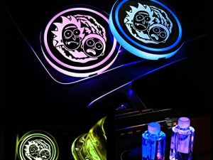 Fit Rick and Morty Car LED Coasterss LED Cup Holder Lights with 8 Colors LED Cup Fit Rick and Morty Car Accessories Pad 2pcs