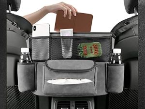 JEYODA Car Handbag Holder Between Seats Suede Large Capacity Car Purse Holder Automotive Consoles & Organizers for Document Phone Storage Car Organizer(1925-style 2 grey)