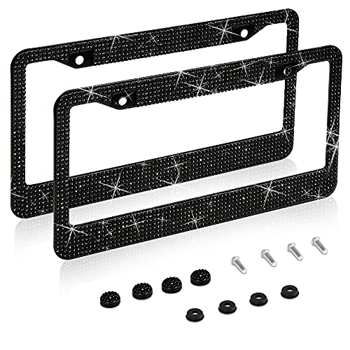2 Pack Bling License Plate Frame,Handcrafted Bling Rhinestone Premium Stainless Steel License Plate Frame,14 Facets Clear Color Rhinestone Crystal (Black) 2 Pack Bling License Plate Frame,Handcrafted Bling Rhinestone Premium Stainless Steel License Plate Frame,14 Facets Clear Color Rhinestone Crystal (Black)